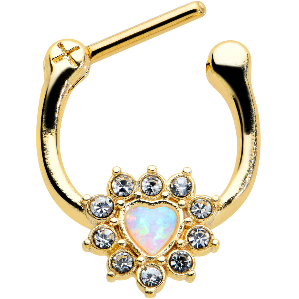 16G 5/16 White Faux Opal Gold Tone Sun Heart Cartilage Clicker
