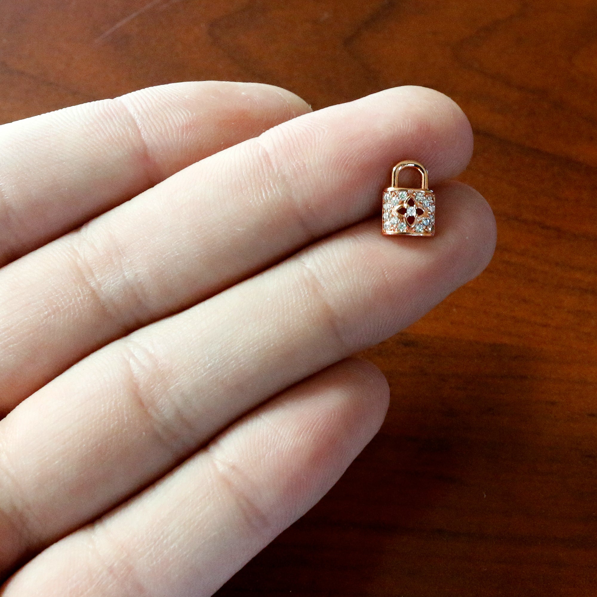 16G 1/4 Clear CZ Gem Rose Gold Tone Lock It Up Labret