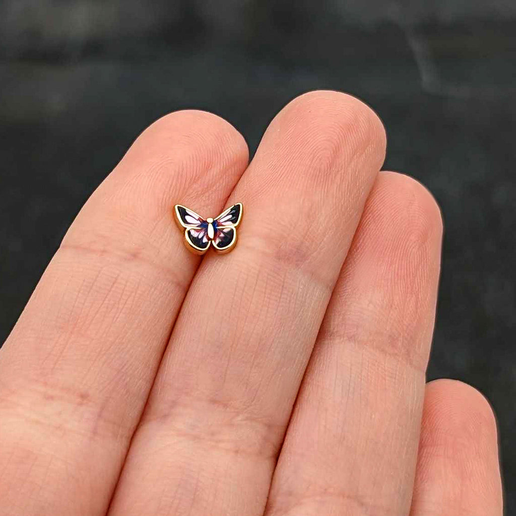 16G 1/4 Gold Tone Red Pink Blue Butterfly Labret Monroe Tragus