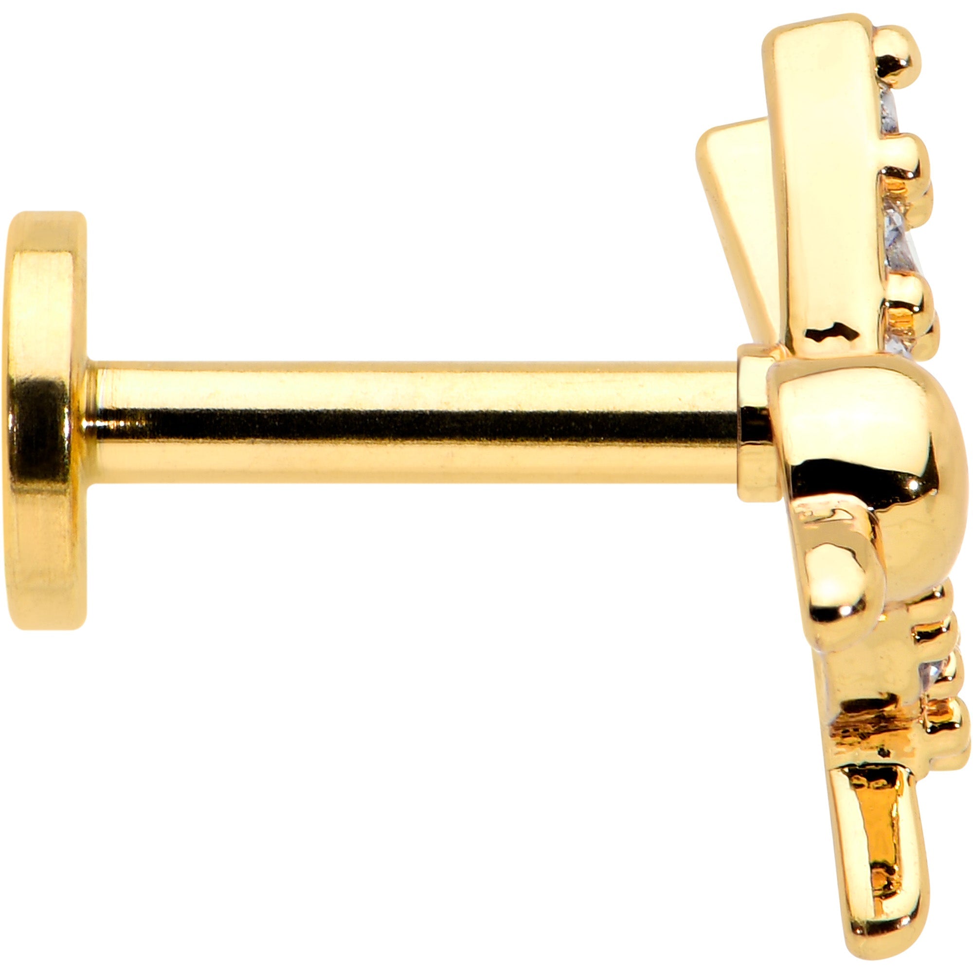 16G 1/4 Clear CZ Gem Gold Tone Interal Thread Hummingbird Labret