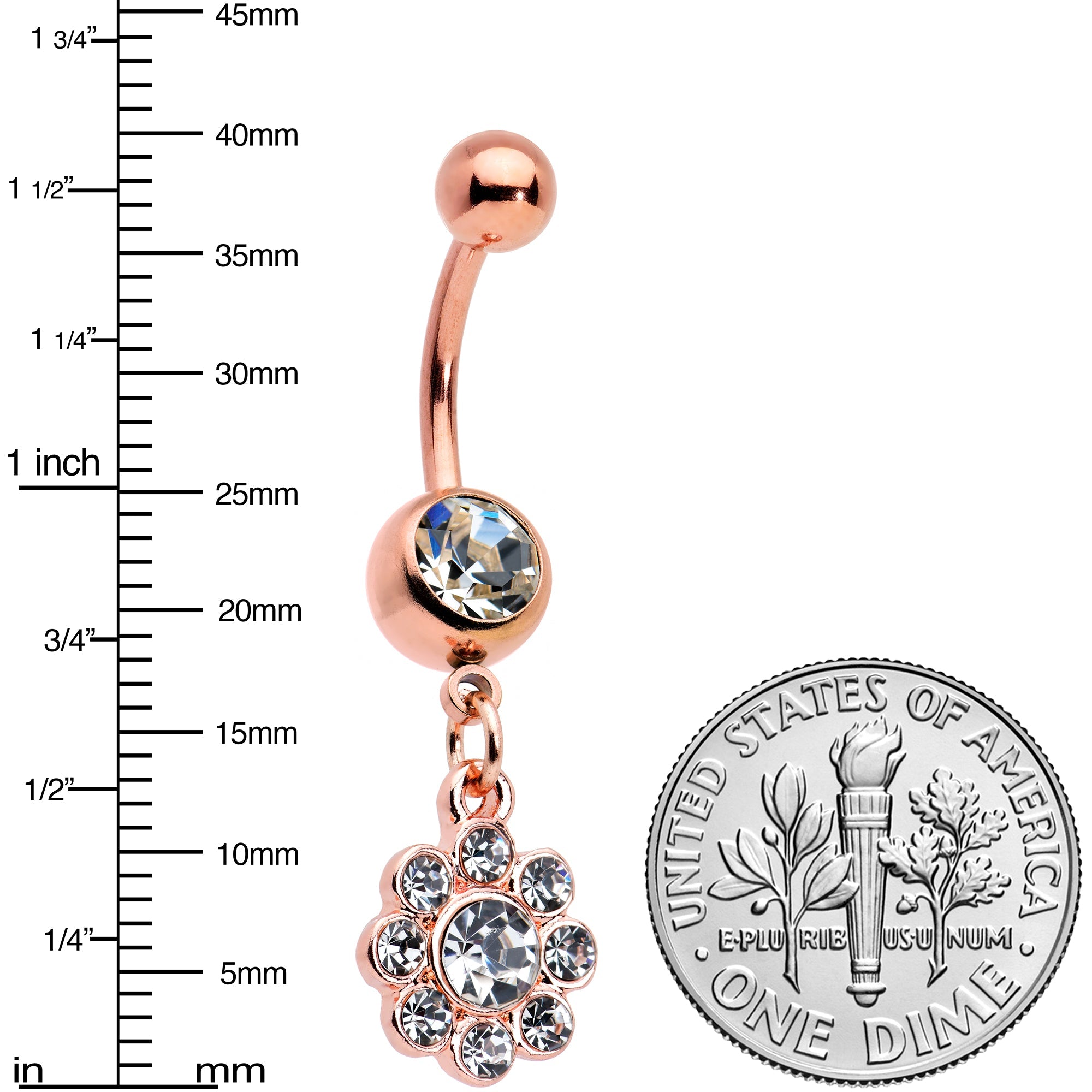 Clear Gem Rose Gold Tone Whimsy Flower Dangle Belly Ring