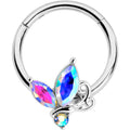 16G 3/8 Aurora CZ Gem Fleur de Lis Butterfly Hinged Segment Ring