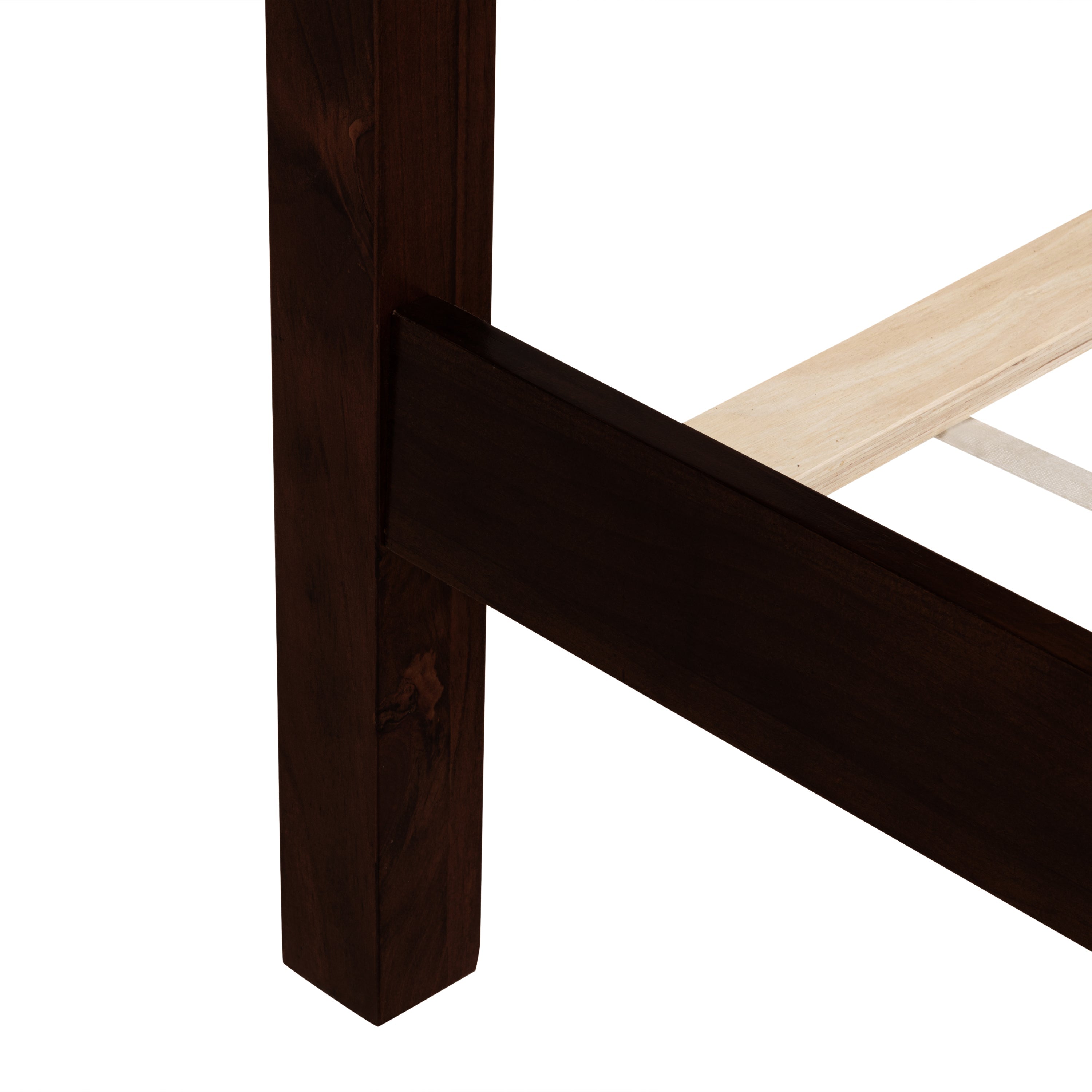 King Pine wooden Bed with Rattan Headboard  and Footboard, with  Central Enhanced Bed Platform ,Espresso