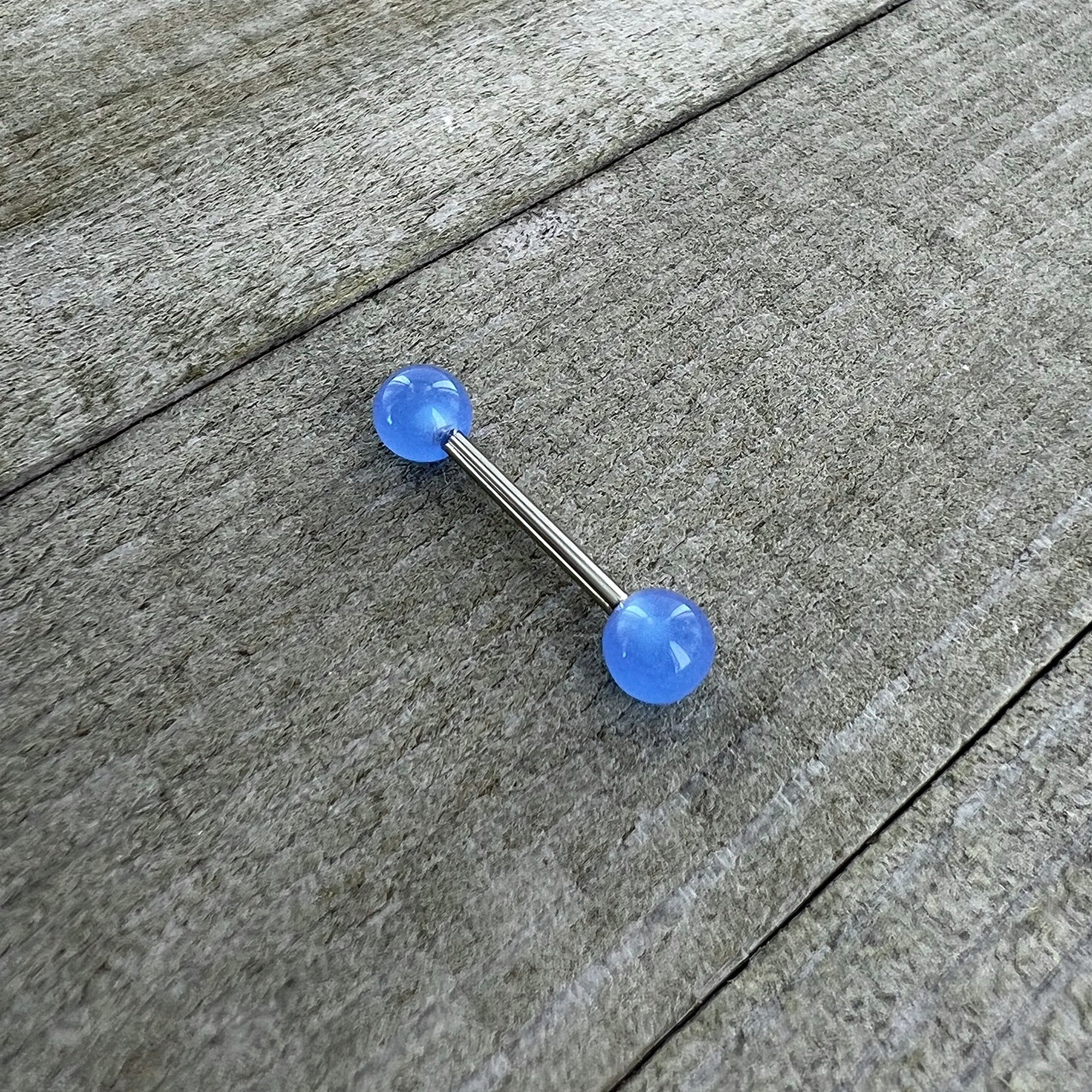 Light Blue Acrylic UV Glow Ends Barbell Tongue Ring