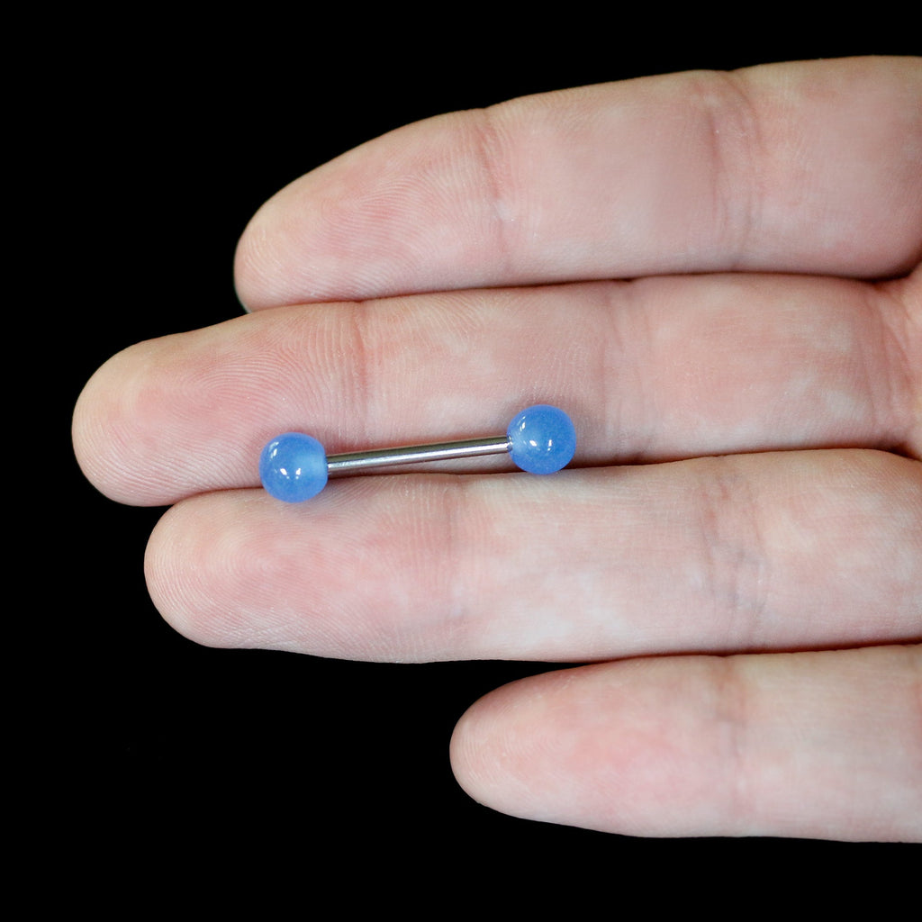 Light Blue Acrylic UV Glow Ends Barbell Tongue Ring