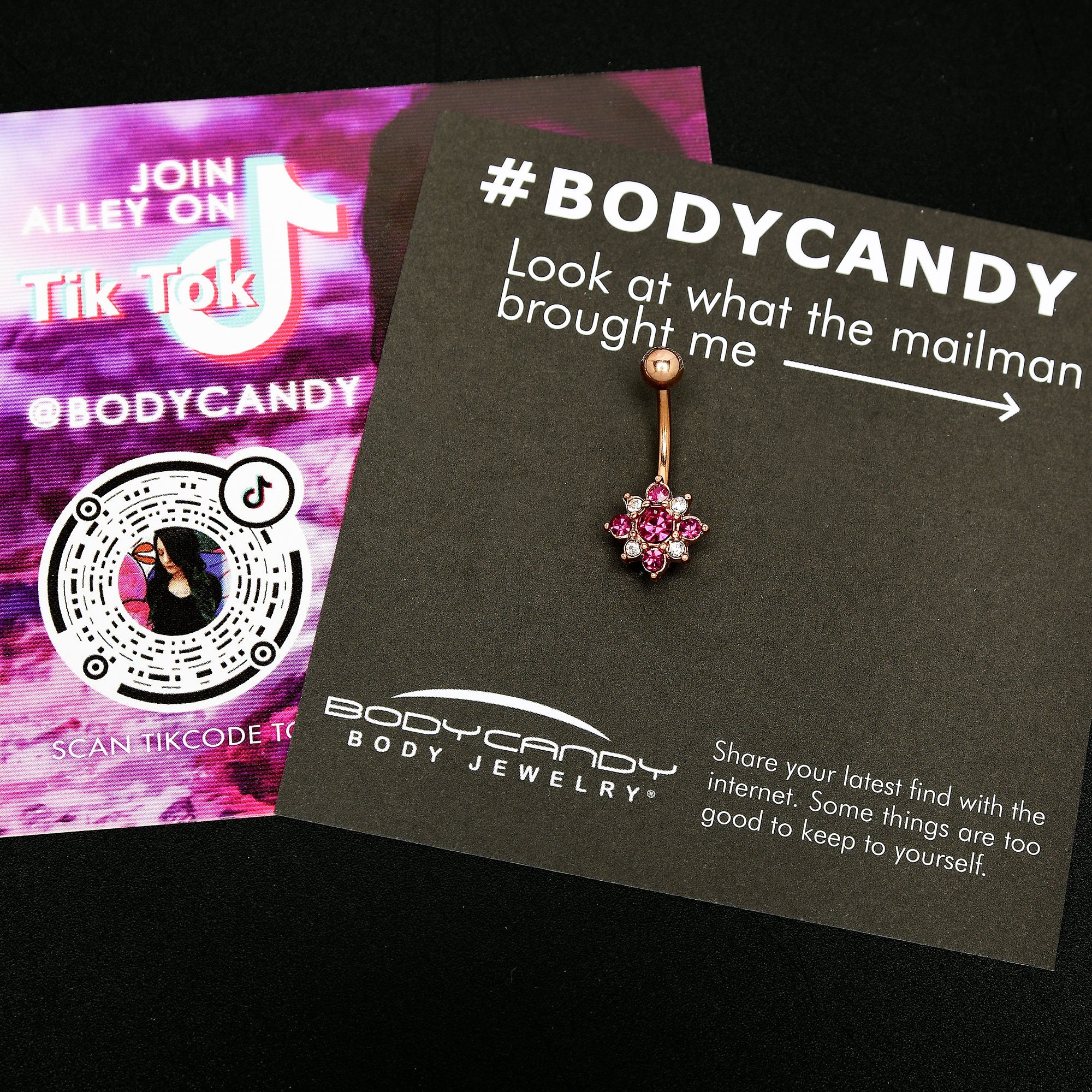 Pink Clear Gem Rose Gold Tone Rococo Star Belly Ring