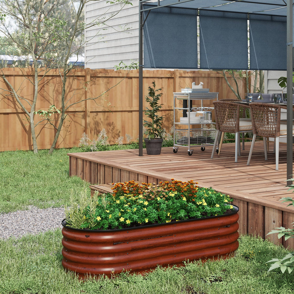 Outsunny 5' x 2' x 1.4' Galvanized Raised Garden Bed Kit, Outdoor Metal Elevated Planter Box with Safety Edging, Easy DIY Stock Tank for Growing Flowers, Herbs & Vegetables, Brown