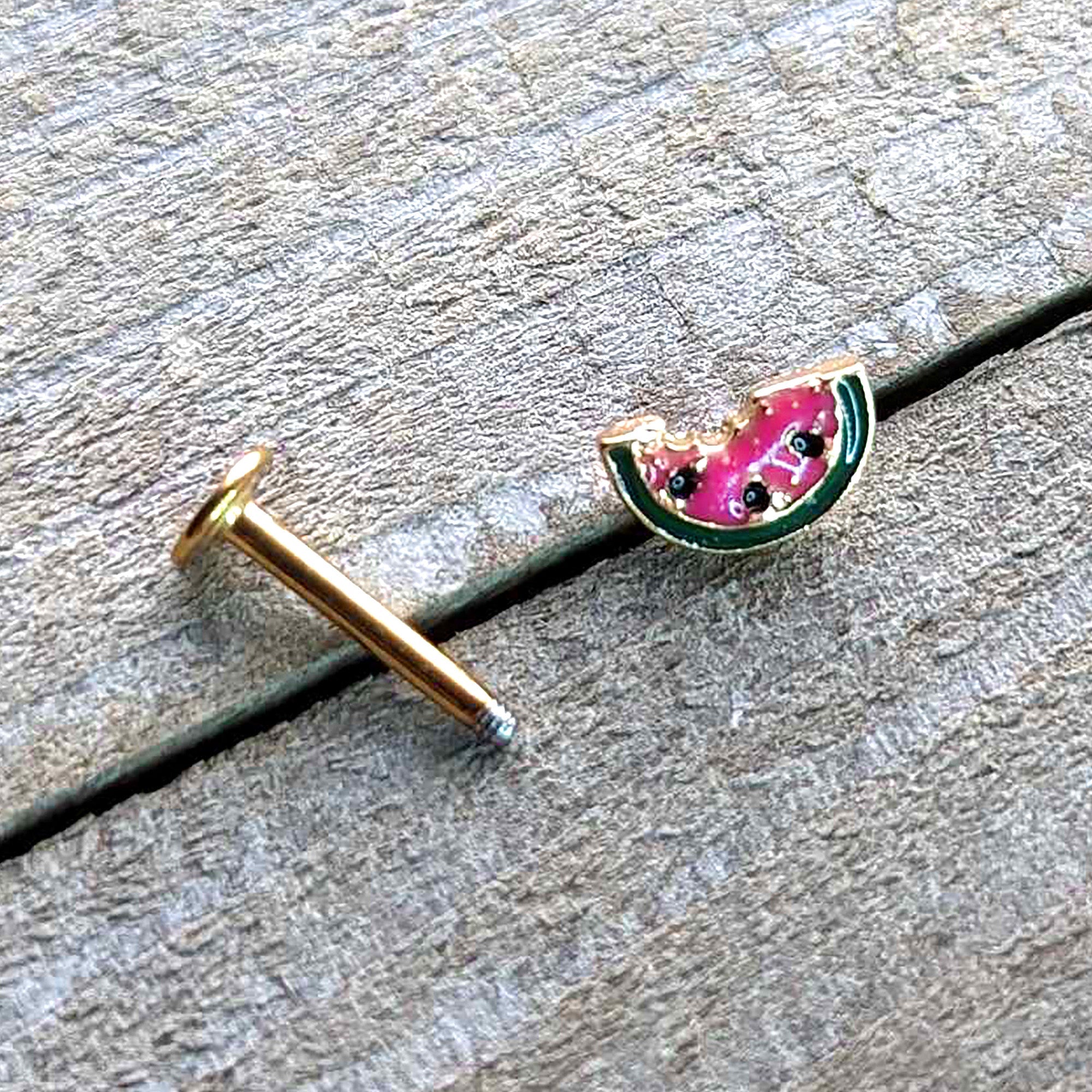 16G 5/16 Gold Tone Watermelon Bite Labret Monroe Tragus