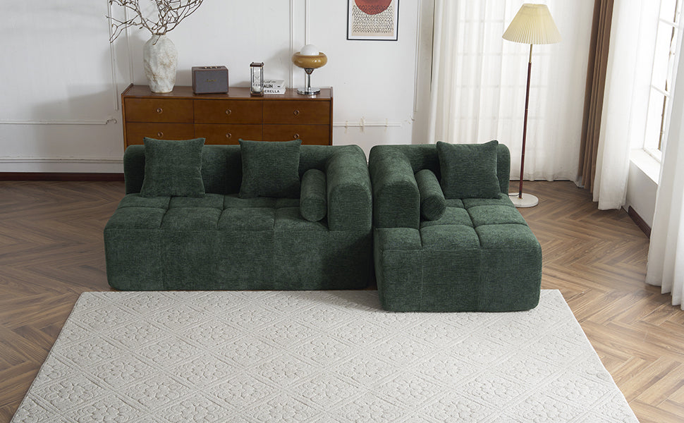 Modern Modular Sectional Sofa with Deep Seating, Green Chenille Fabric, 101.2'