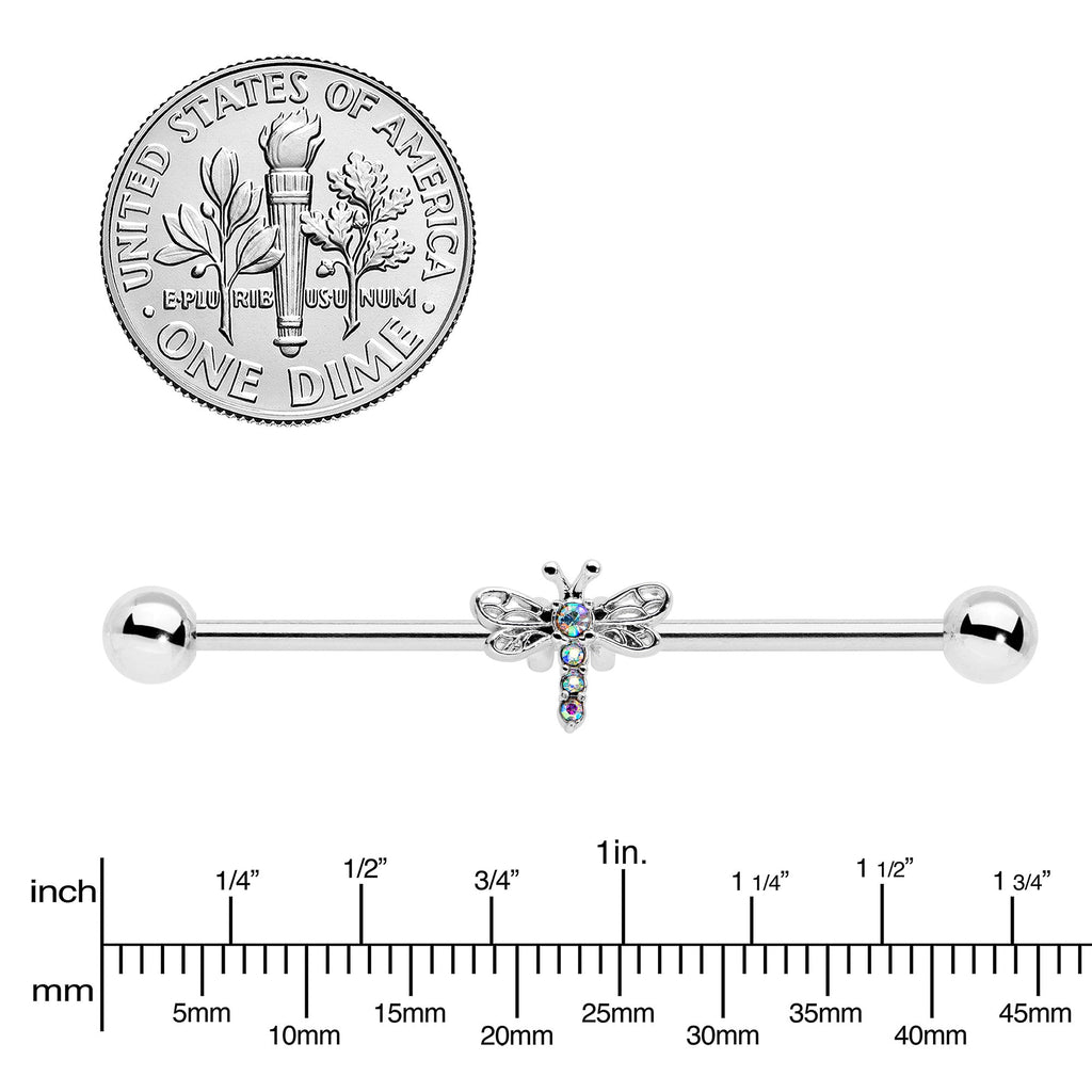 14G Aurora Gem Dragonfly Flying Industrial Barbell 38mm