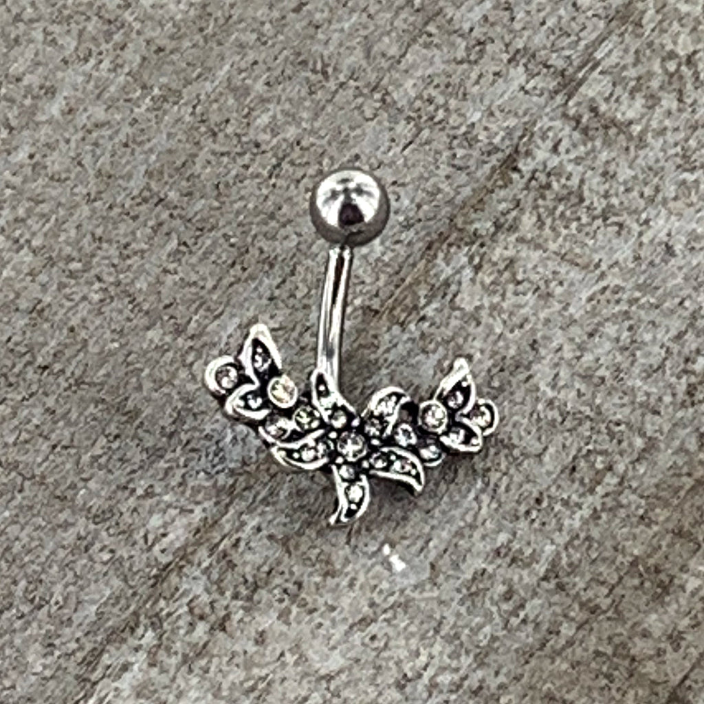 Clear Gem Flower Garland Belly Ring
