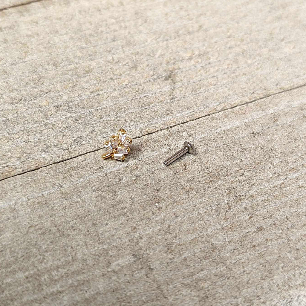 16G 1/4 Clear CZ Gem Leafy Golden Branch Threadless Labret Tragus