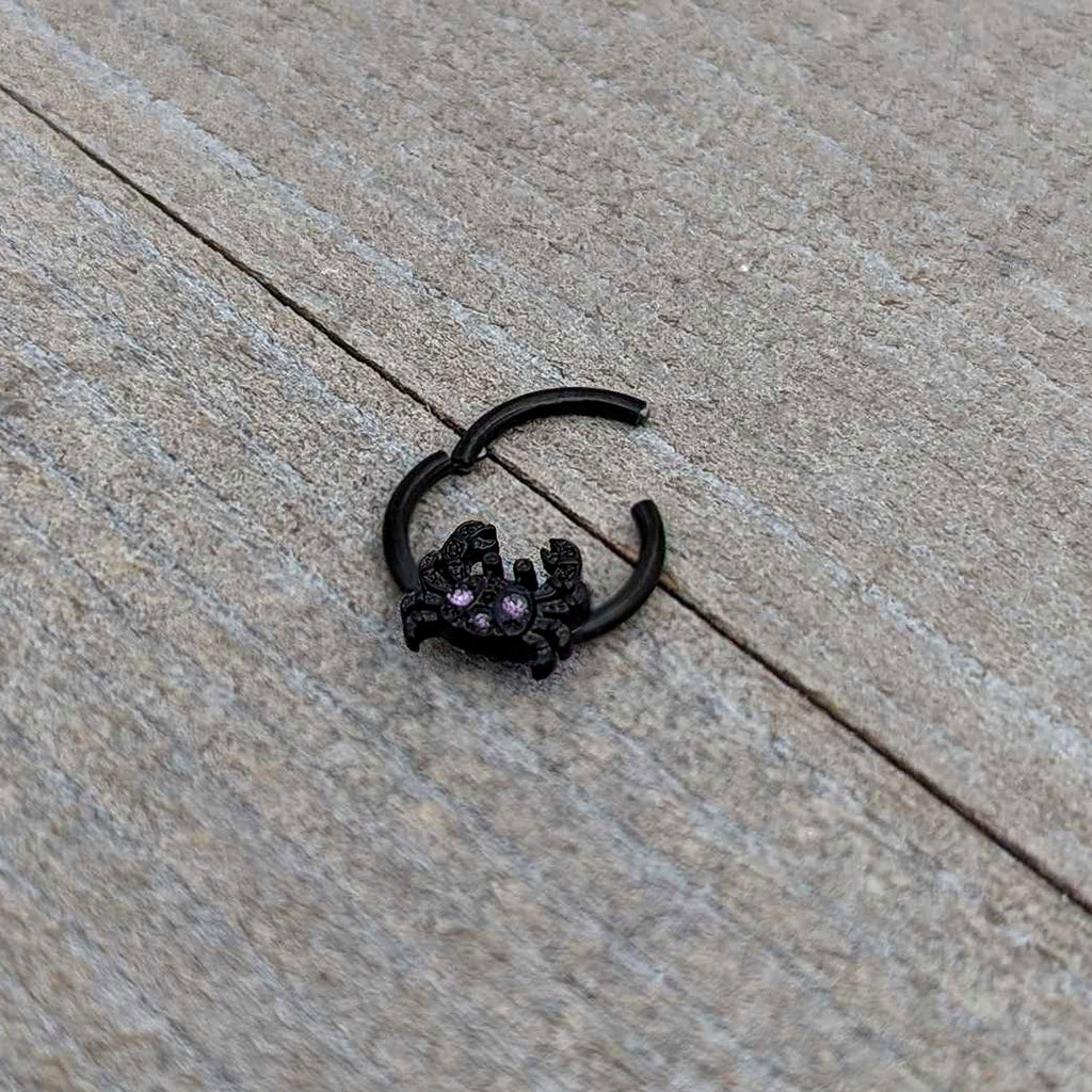 16G 3/8 Purple Gem Black Chic Crab Hinged Segment Ring