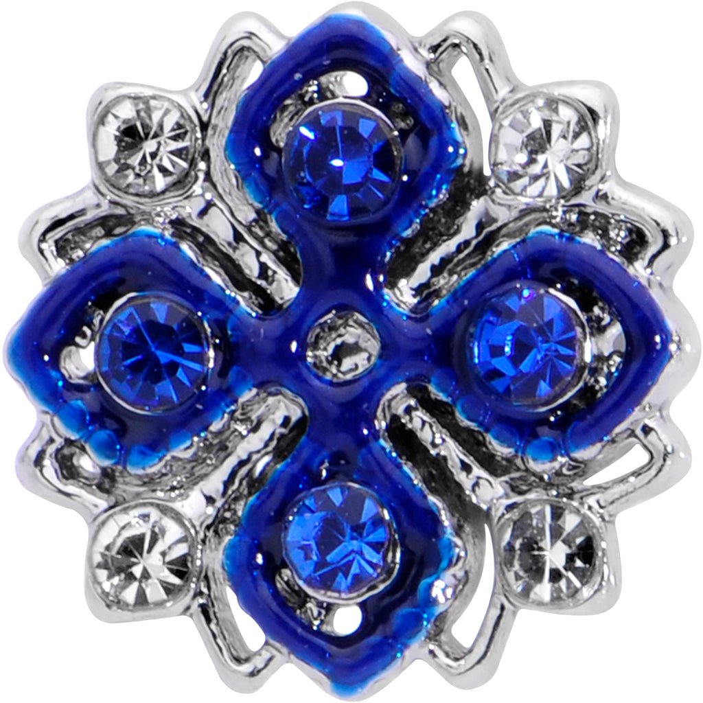 16G 1/4 Clear Blue Gem Embellished Cross Labret