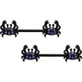 14G 9/16 Purple Gem Black Chic Crab Barbell Nipple Ring Set