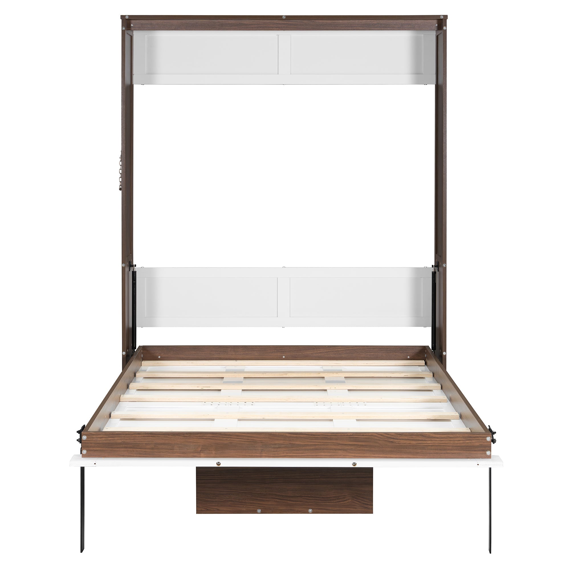 Full Size Murphy Bed with Foldable Desk – Space Saving Wall Bed - Walnut & White