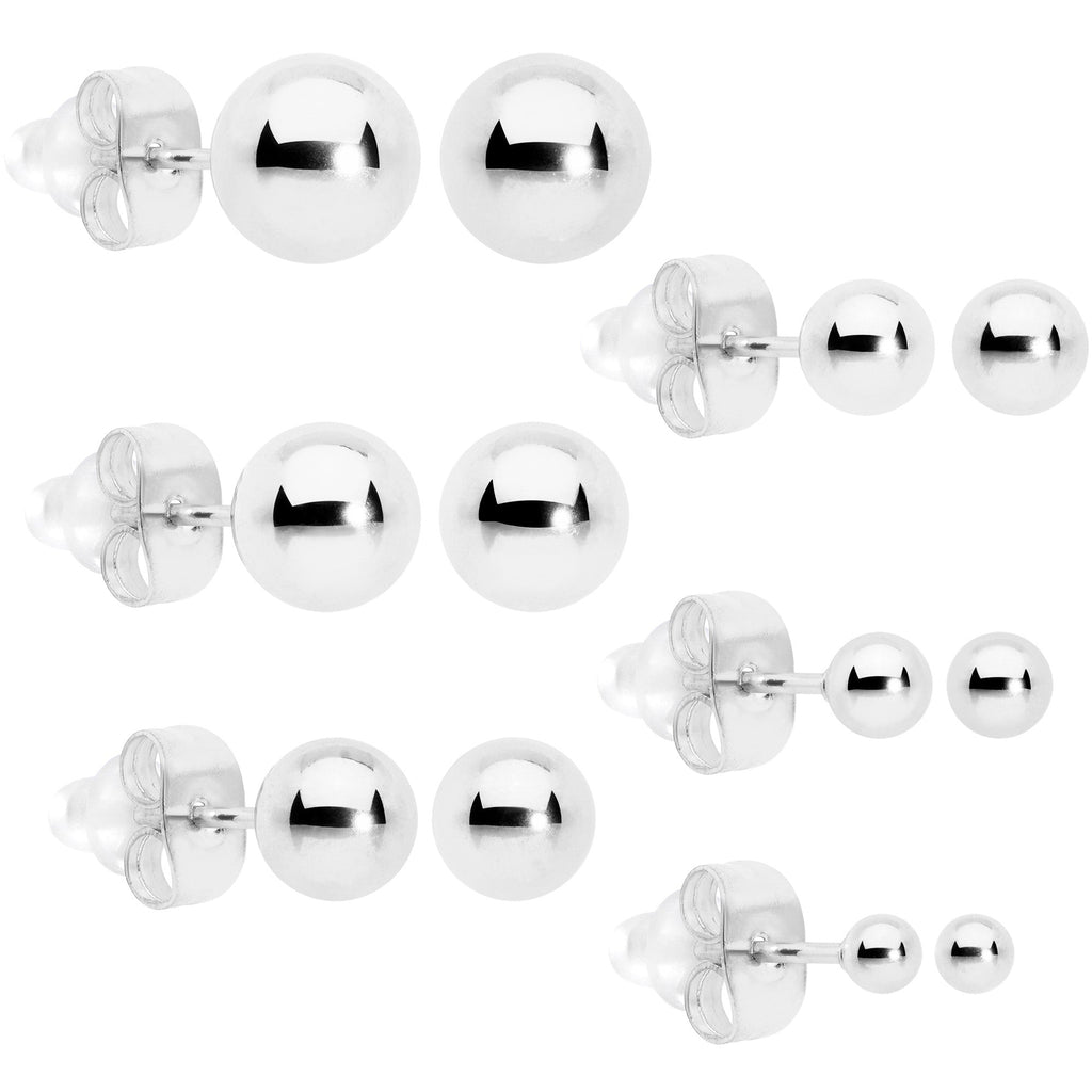 3mm-8mm Ball Stud 316L Stainless Steel Earrings 6 Pack