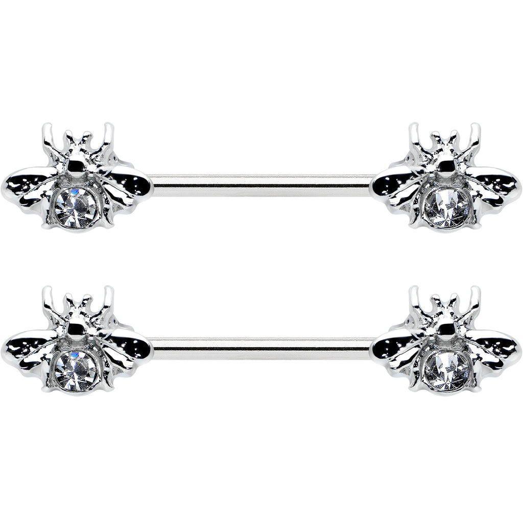 14G 9/16 Clear Gem Bee Beautiful Insect Barbell Nipple Ring Set