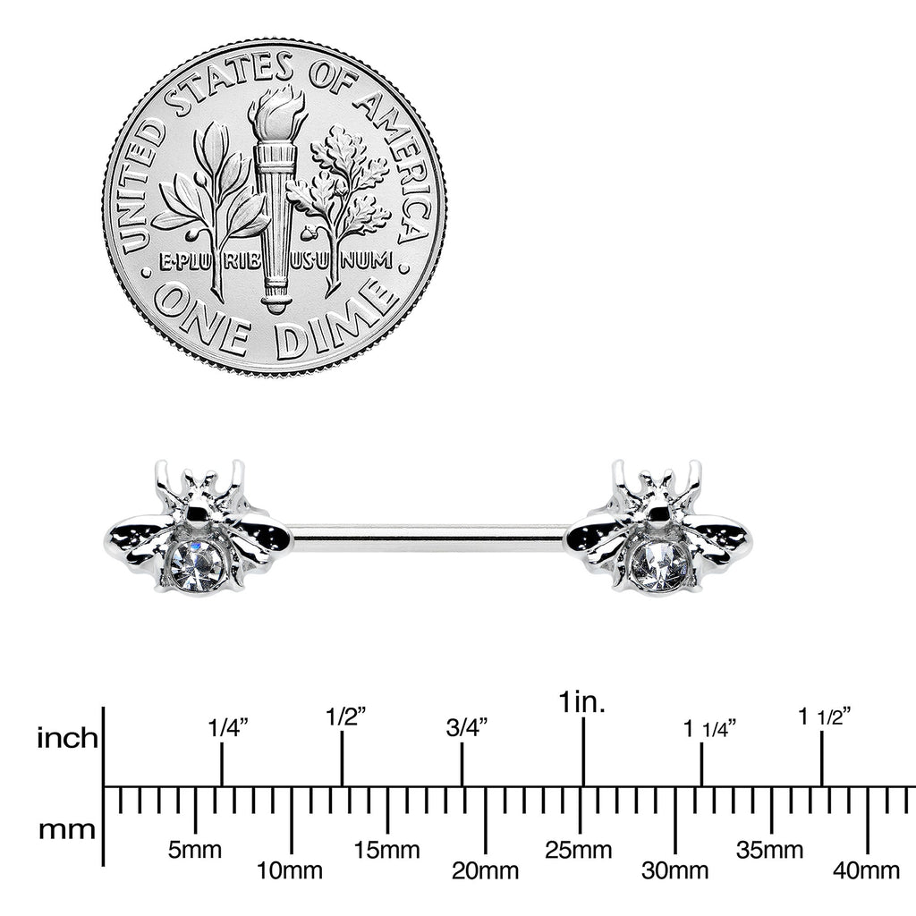 14G 9/16 Clear Gem Bee Beautiful Insect Barbell Nipple Ring Set
