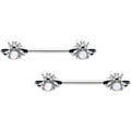 14G 9/16 White Faux Opal Bee Beauty Insect Barbell Nipple Ring Set