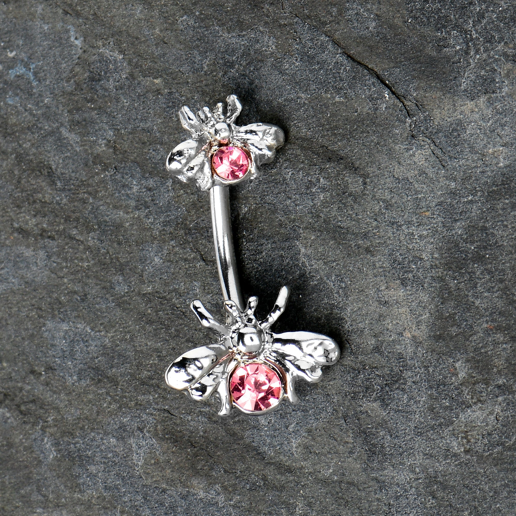 Pink Gem Bees Beautiful Insect Double Mount Belly Ring