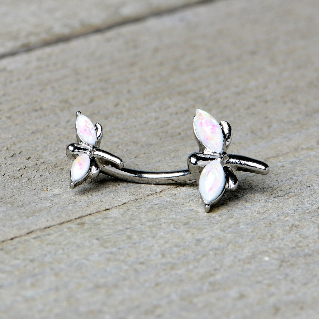 White Opalescent Simple Stylized Dragonfly Double Mount Belly Ring