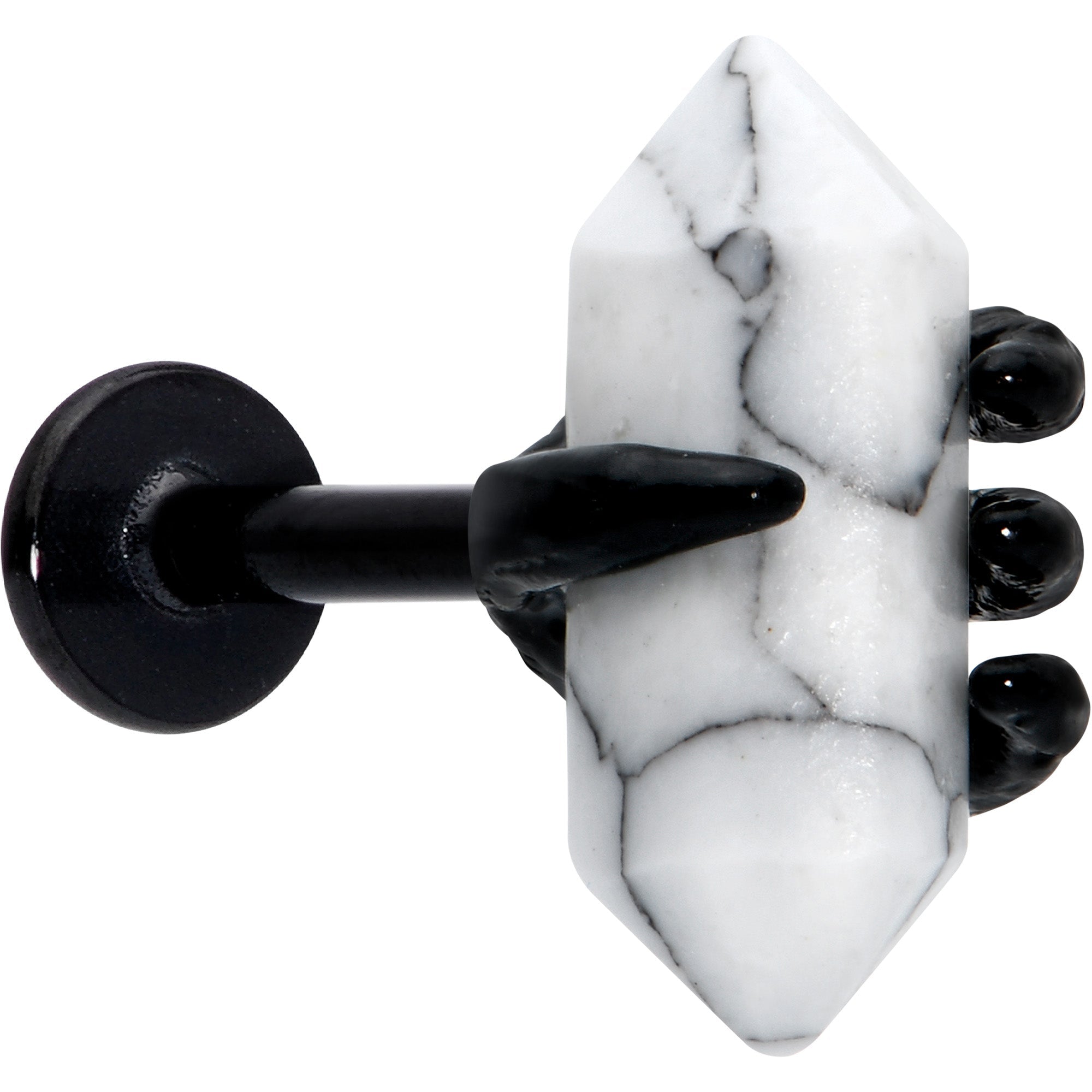 16G 5/16 White Howlite Black Claw Obelisk Labret Monroe Tragus