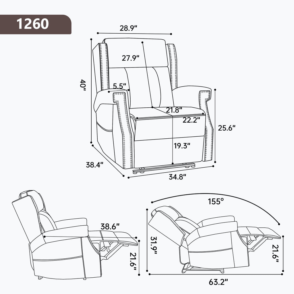Brown Manual Recliner Chair in Faux Leather for Living Room with Heavy Duty Motion Mechanism, 8 vibrating nodes and 3 massage modes
