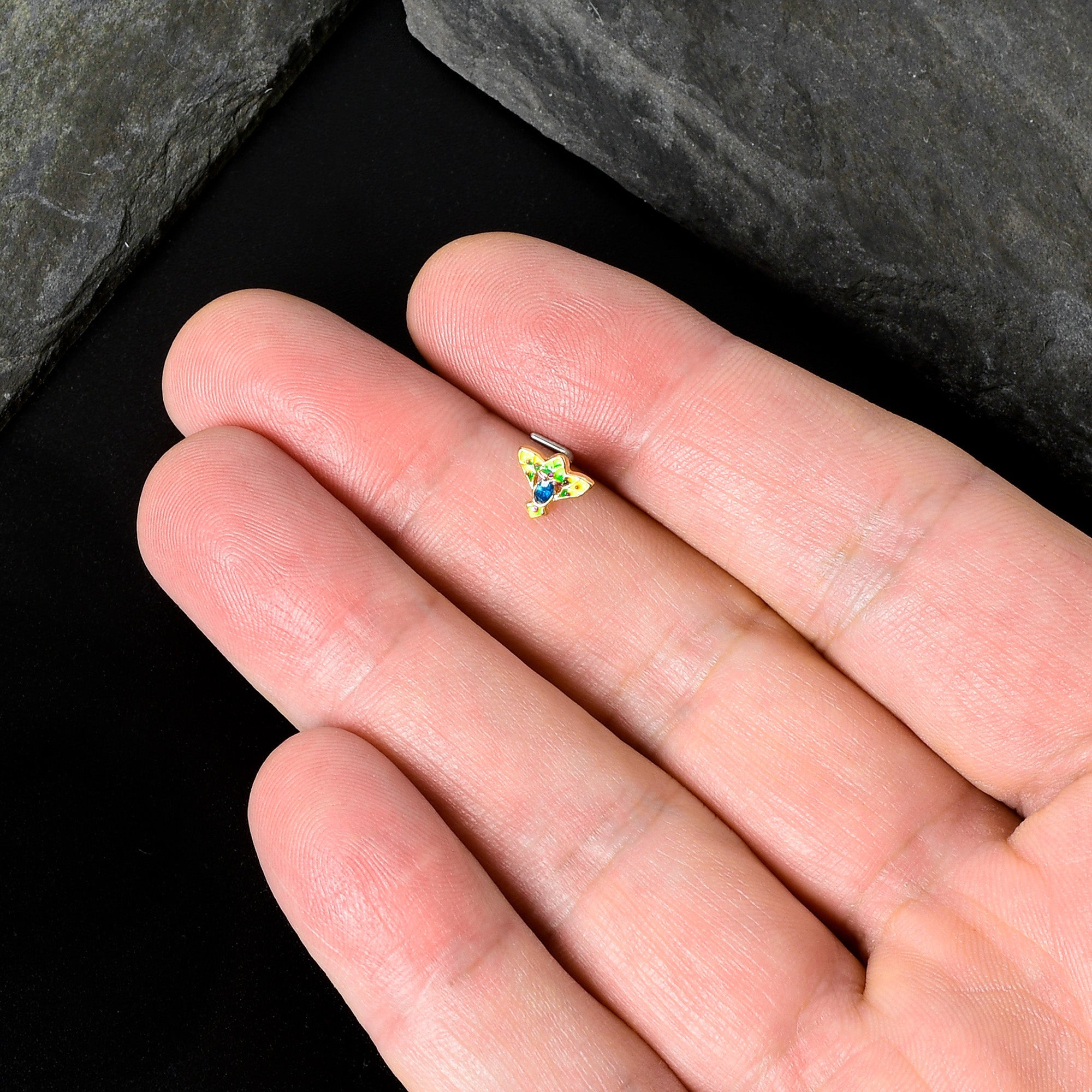20G 7mm Blue Gem Tropic Fan L Shape Nose Ring