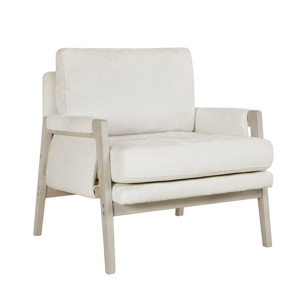 Modern Home Accent Chair Cushion Seat Back Cream Chenille Fabric Upholstery Solid Wood Furniture 1pc