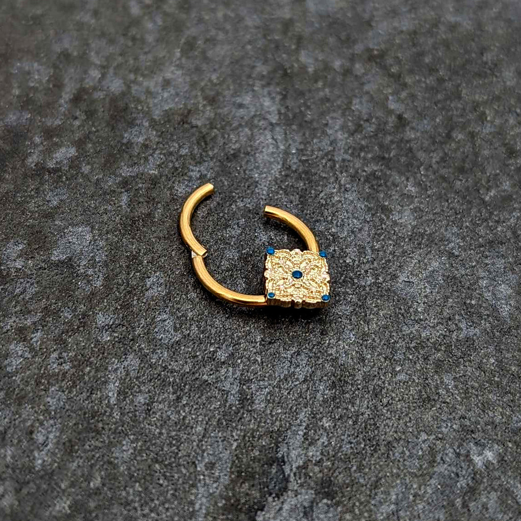 16G 3/8 Gold Tone Lacy Rhombus Hinged Segment Ring
