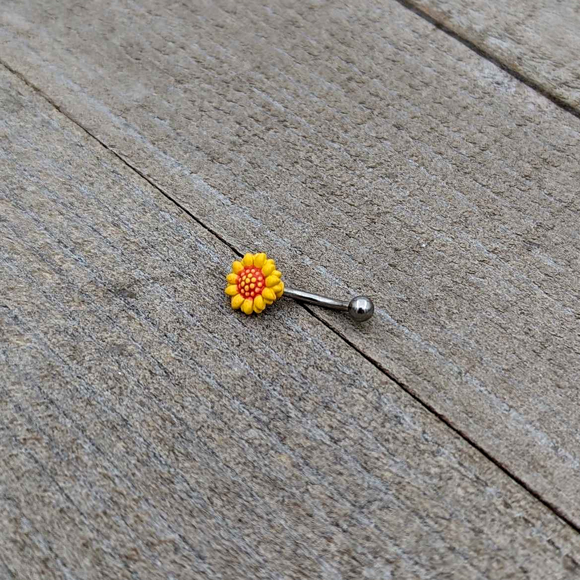 16G 5/16 Happy Sunflower Yellow Curved Eyebrow Ring