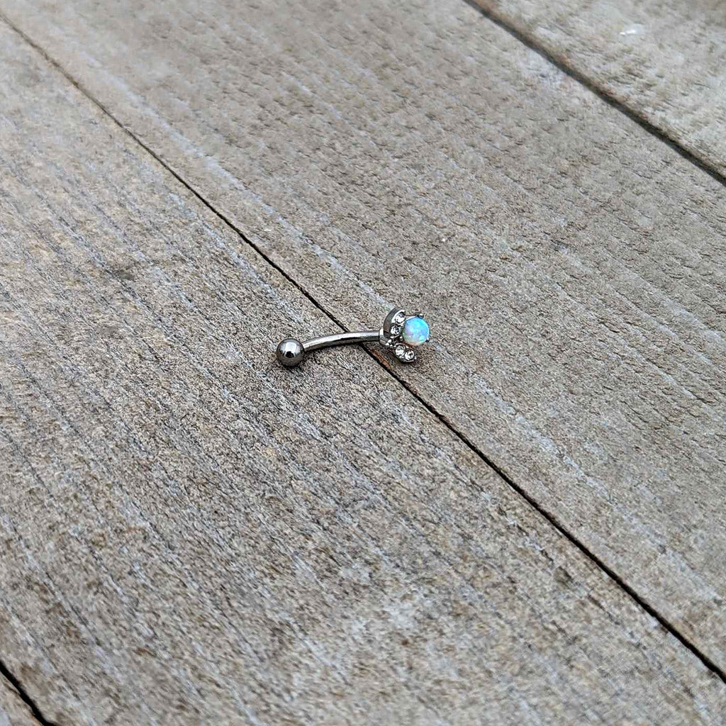 16G 5/16 White Synthetic Opal Style Flower Curved Eyebrow Ring