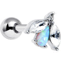 16G 1/4 White Synthetic Opal Flower Cartilage Tragus Earring