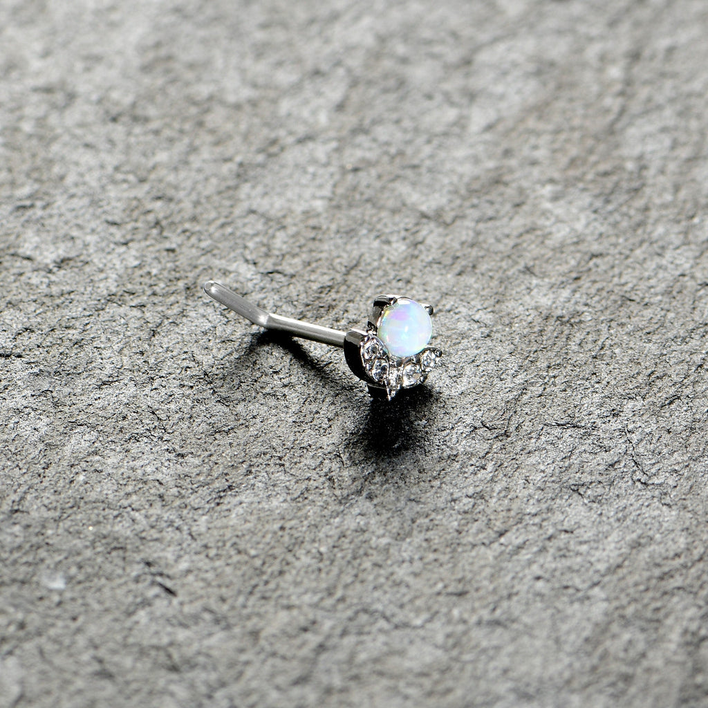 20G 7mm White Synthetic Opal Style Flower L Shape Nose Ring