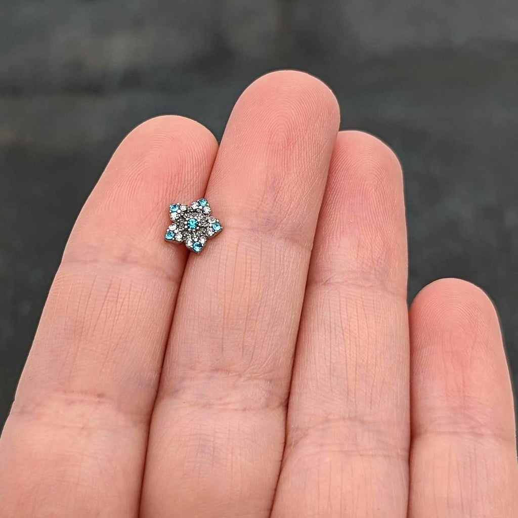 16G 1/4 Blue Clear Gem Opulent Flower Cartilage Tragus Earring
