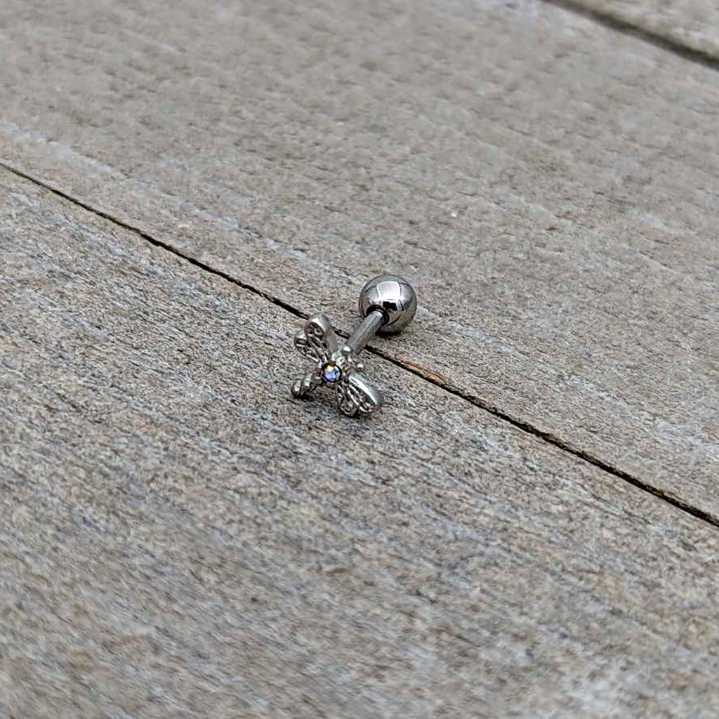 16G 1/4 Aurora Gem Ornate Dragonfly Cartilage Tragus Earring