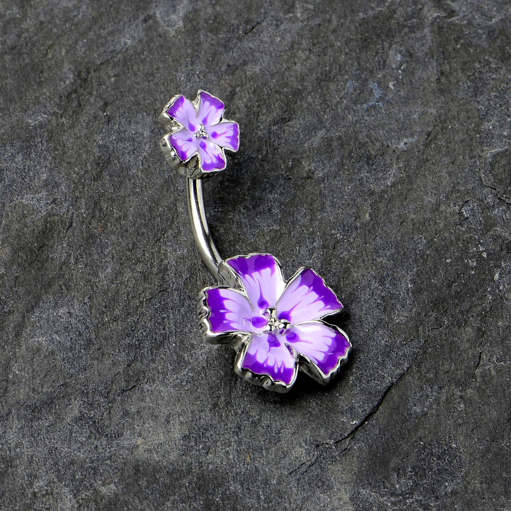 Purple Flower Textured Center Double Mount Belly Ring