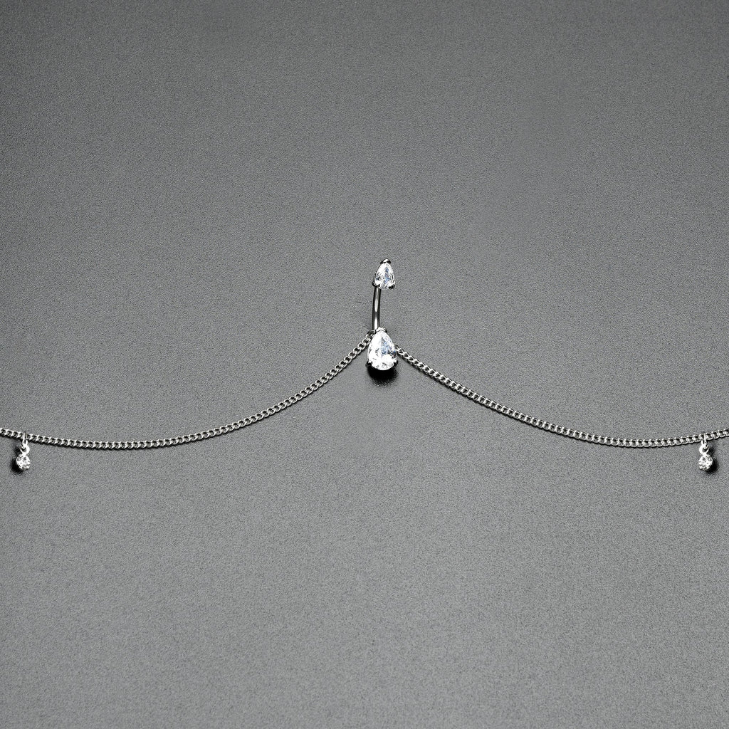 Clear Gem Double Drop Double Mount Belly Ring Belly Chain