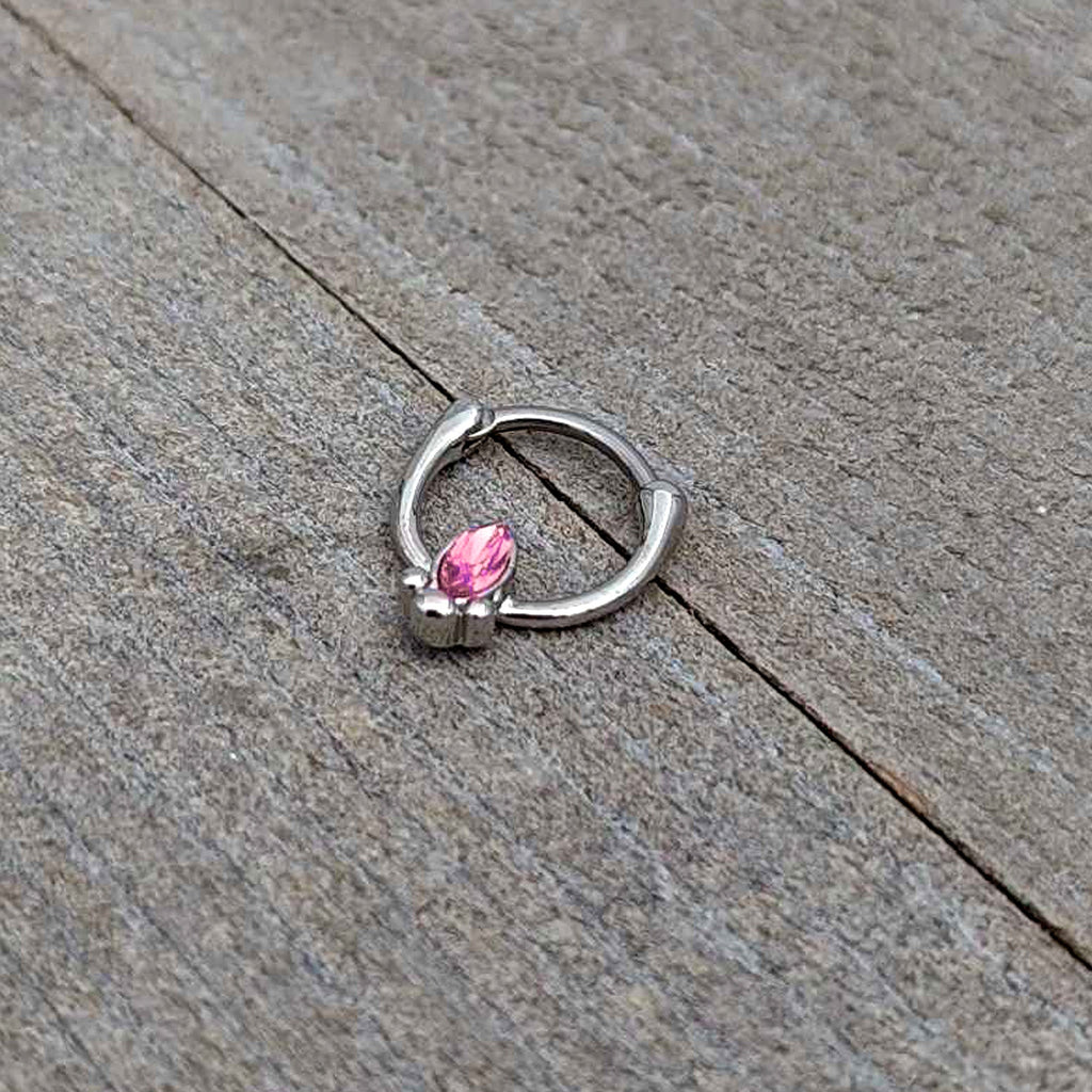 16G 5/16 Pink Gem Deco Oval Cartilage Clicker