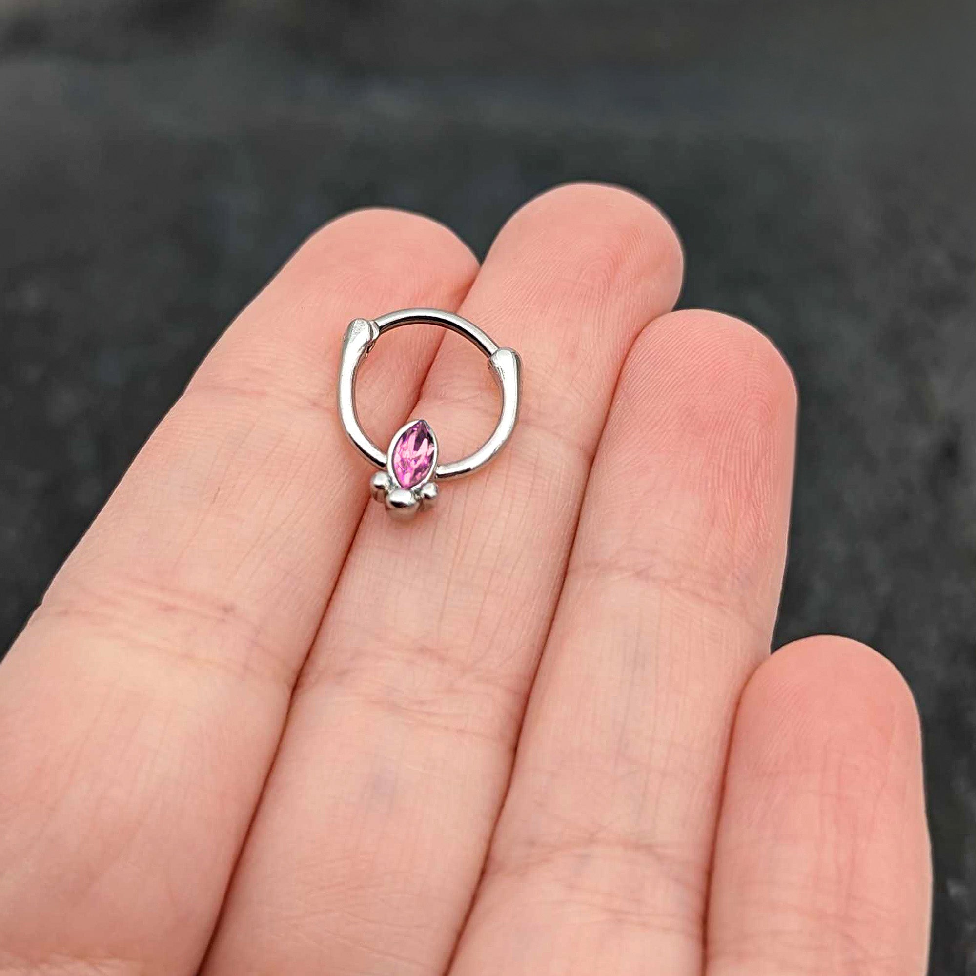 16G 5/16 Pink Gem Deco Oval Cartilage Clicker