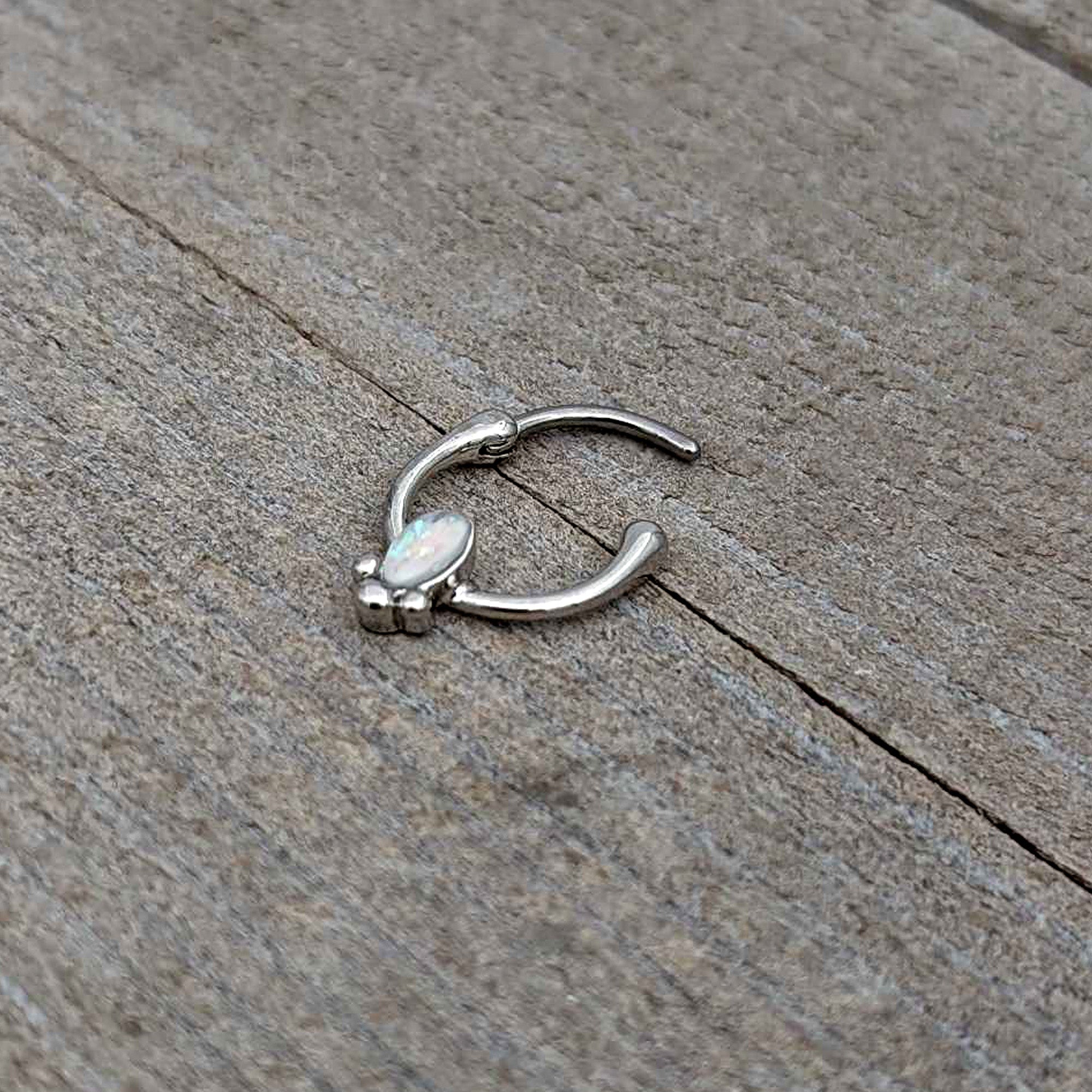 16G 5/16 White Faux Opal Deco Oval Cartilage Clicker