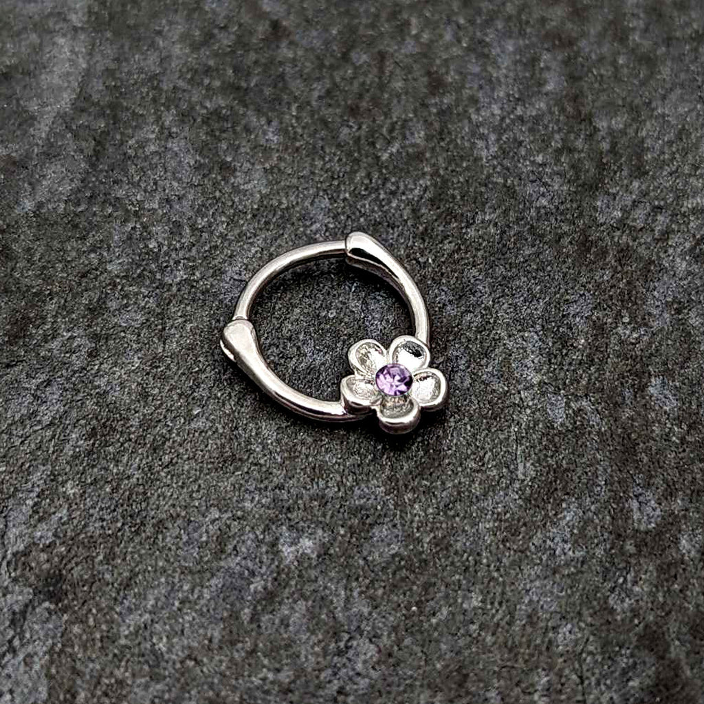 16G 5/16 Purple Gem Sweetheart Flower Cartilage Clicker
