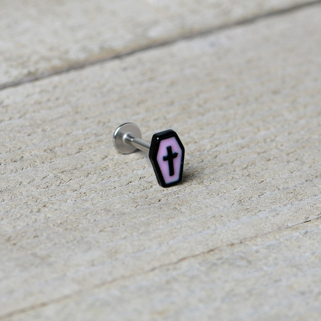 16G 5/16 Creepy Coffin Lt Purple Glow in Dark Labret Monroe Tragus
