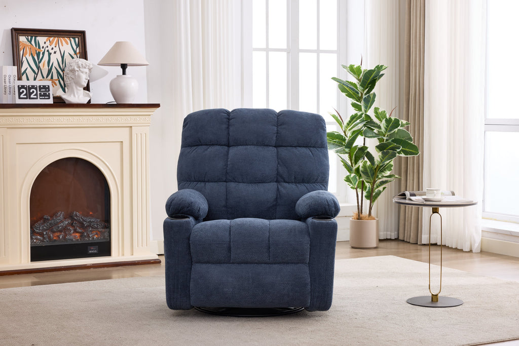 Heat Massage Manual Recliner Chair with Rocker and Swivel in Fabric for Living Room, Blue