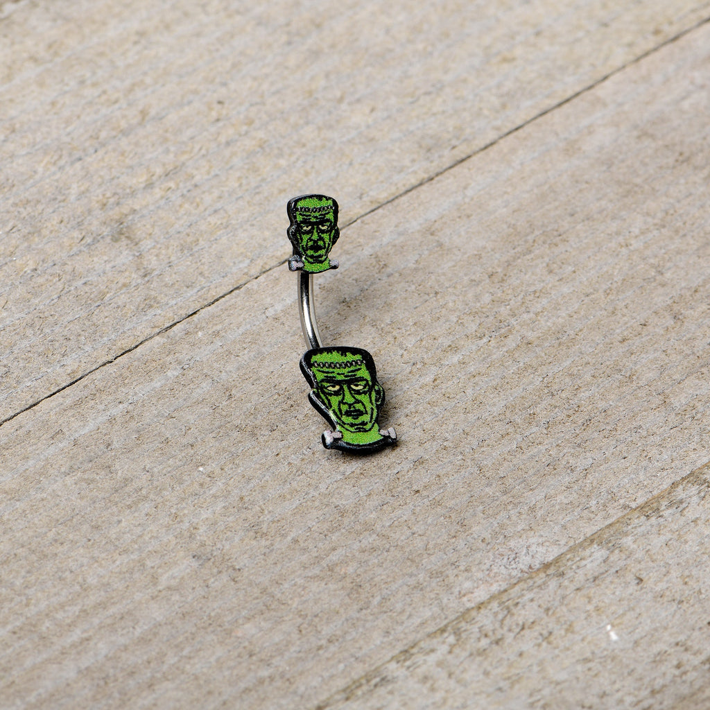 Frankenstein Head Green Glow in the Dark Double Mount Belly Ring