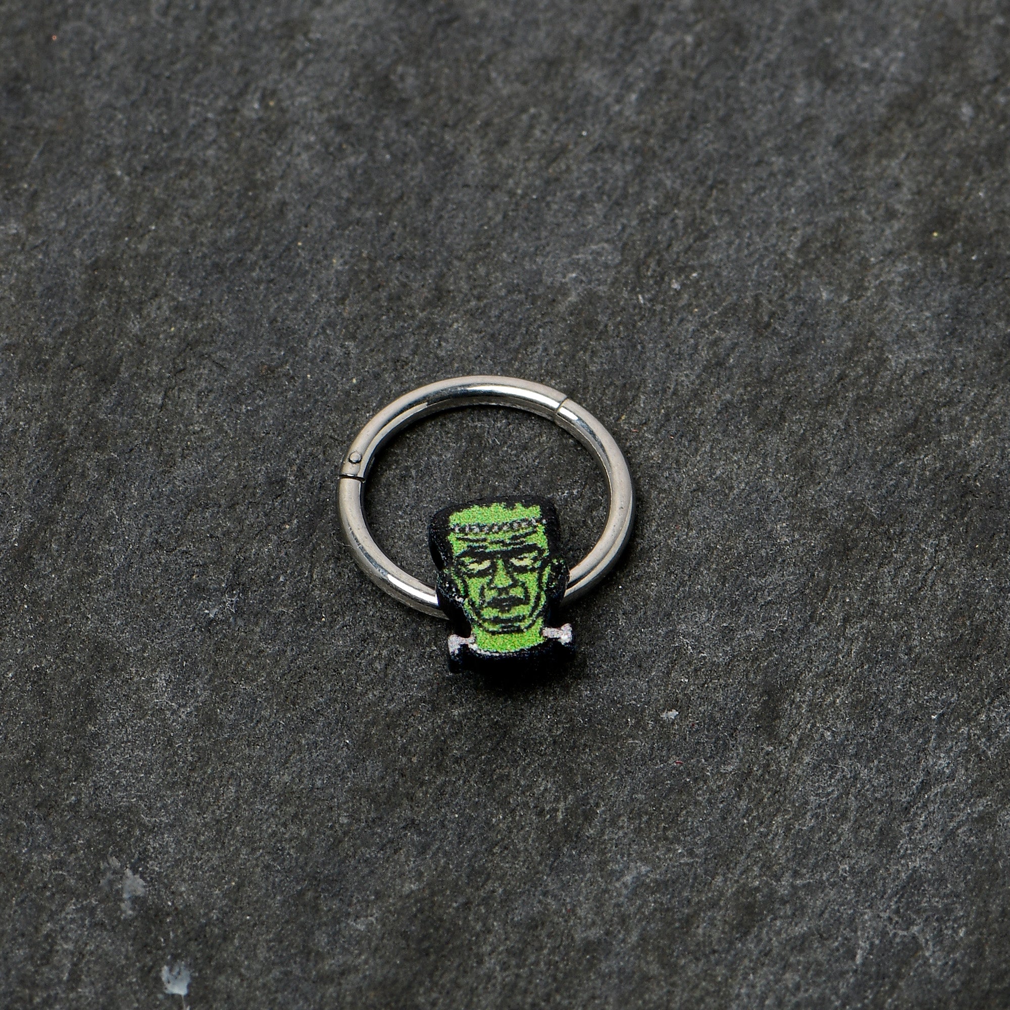 16G 3/8 Frankenstein Head Green Glow in Dark Hinged Segment Ring