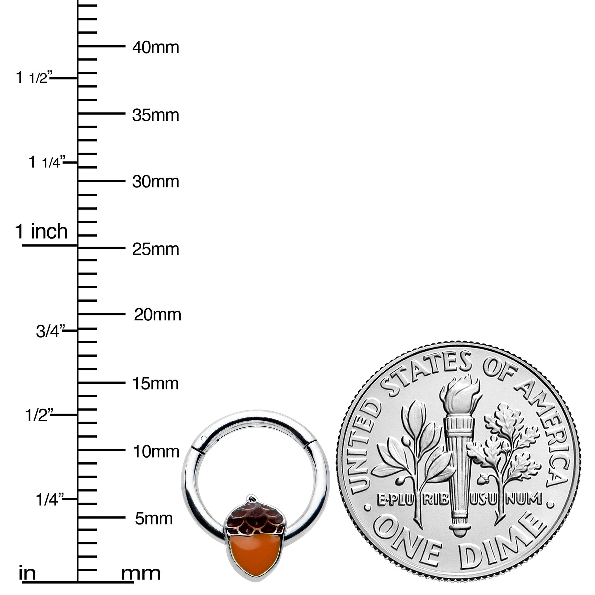 16G 3/8 Autumn Acorn Orange Brown Hinged Segment Ring