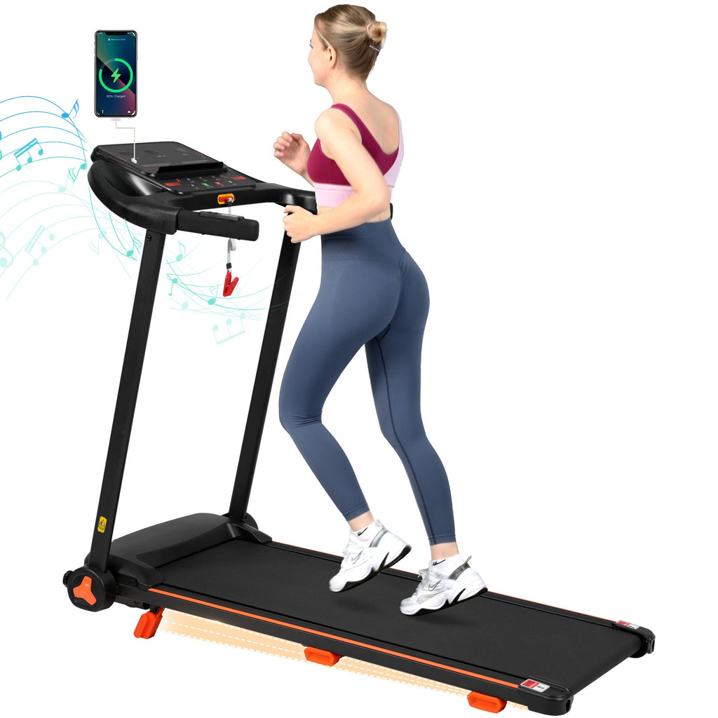 Treadmills for Home, 2.5HP Quiet Folding Treadmill with Heart Rate Sensor, 300lbs Weight Capacity, 7.5MPH, Incline Treadmill With USB Charge Station For Android & Bluetooth Speaker, 6 Shock-Absorbing