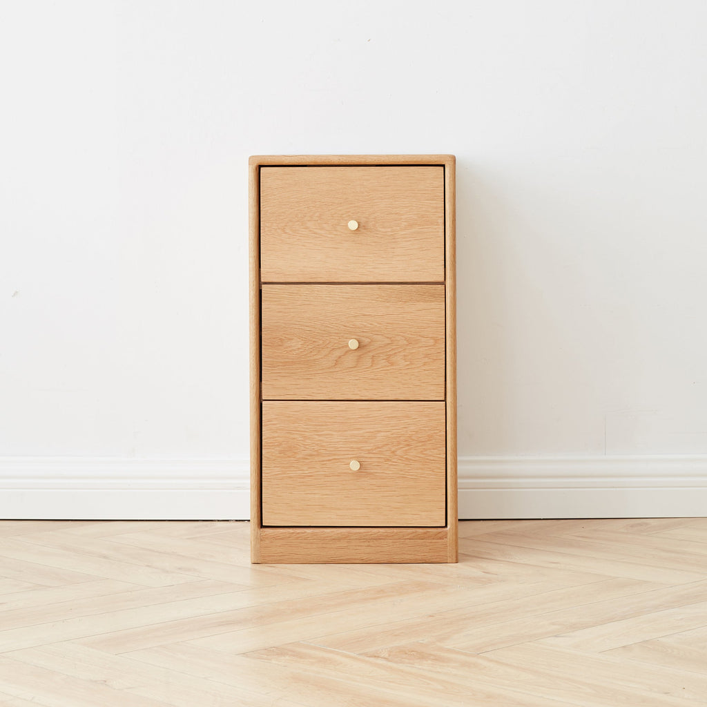 Modern Minimalist Solid Oak Bedside Table Storage Cabinet with Drawers in Oak Finish